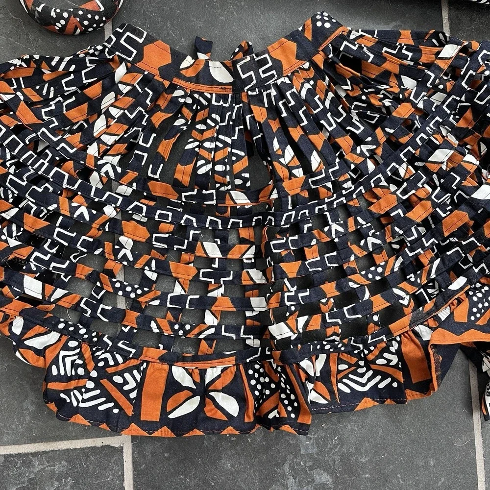 African Print Fabric Necklace Colorful Collar Neck Bib Orange Head Scarf, Bangle